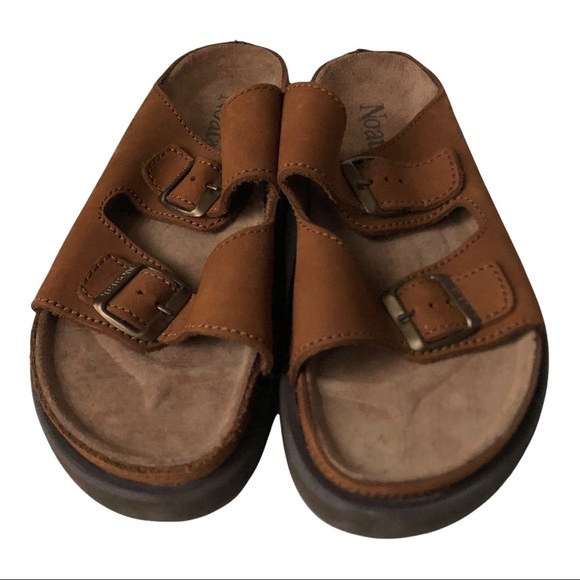 Noatak Brown Suede Leather Slip On Sandals - Picture 2 of 7